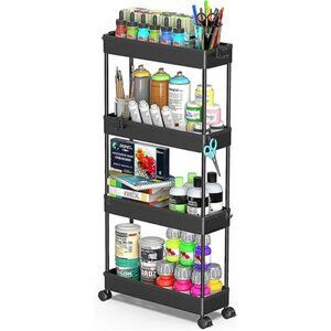 SPACEKEEPER Slim Rolling Storage Cart 4 Tier Organizer Kitchen Bathroom Laundry